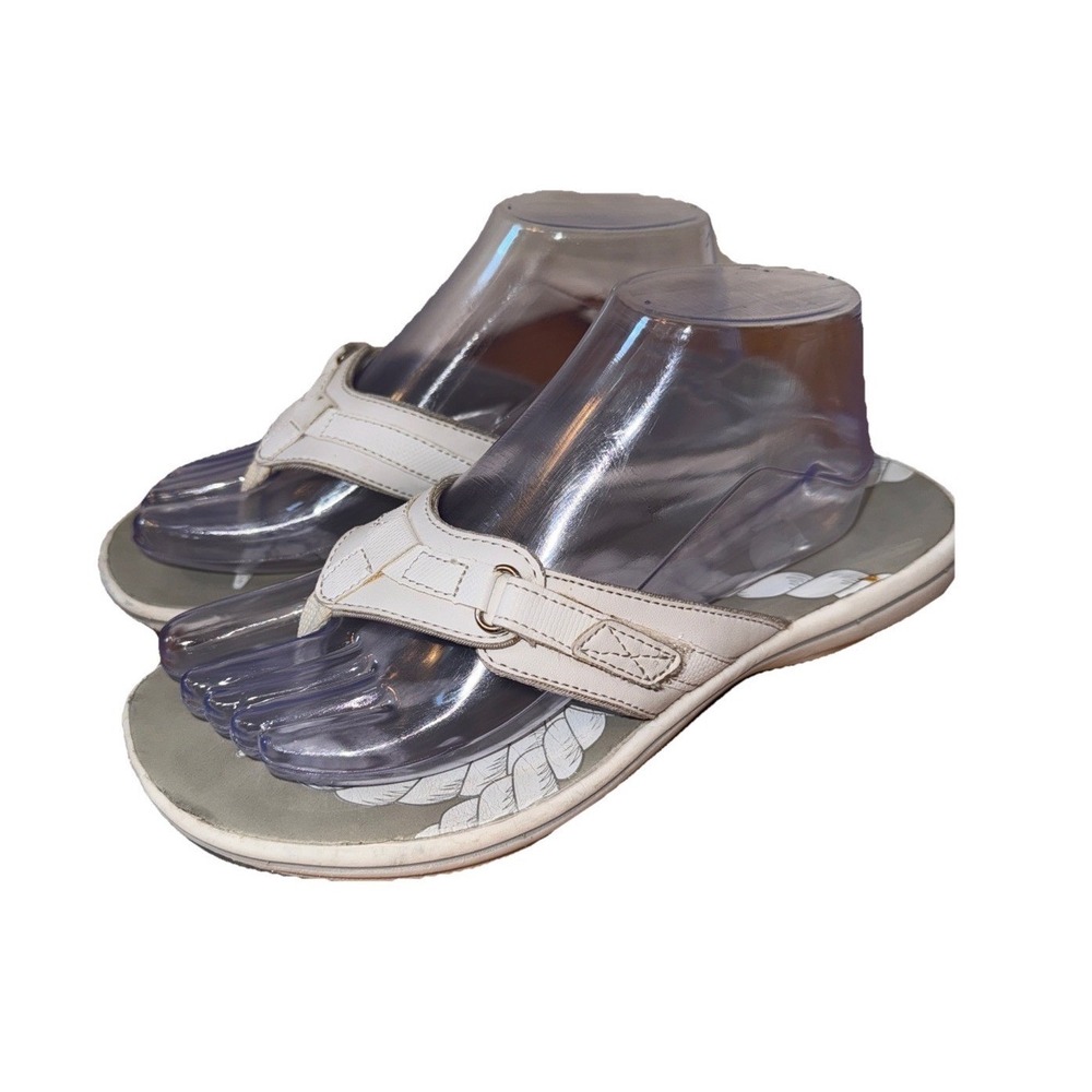 Clarks Breeze Sea White Grey Nautical Flip Flop Sandals Womens 9M 60468